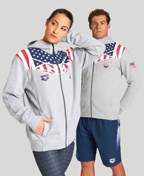 Arena Usa Swimming Team Kit Hooded Zip Jacket Grey | 06498-YFEQ