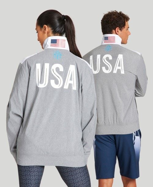 Arena Usa Swimming Team Kit Og Demin Warm Up Jacket Grey Blue | 23764-WMPL