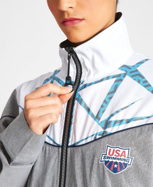 Arena Usa Swimming Team Kit Og Demin Warm Up Jacket Grey Blue | 23764-WMPL