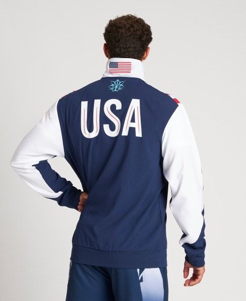 Arena Usa Swimming Team Kit Warm Up Jacket Navy / White | 30267-BRWE