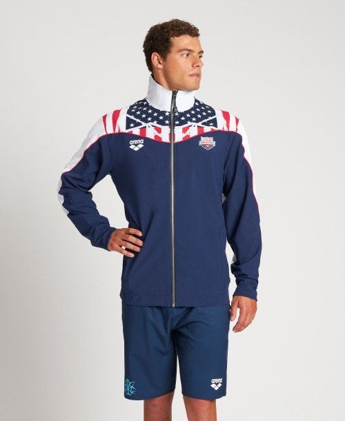 Arena Usa Swimming Team Kit Warm Up Jacket Navy / White | 30267-BRWE